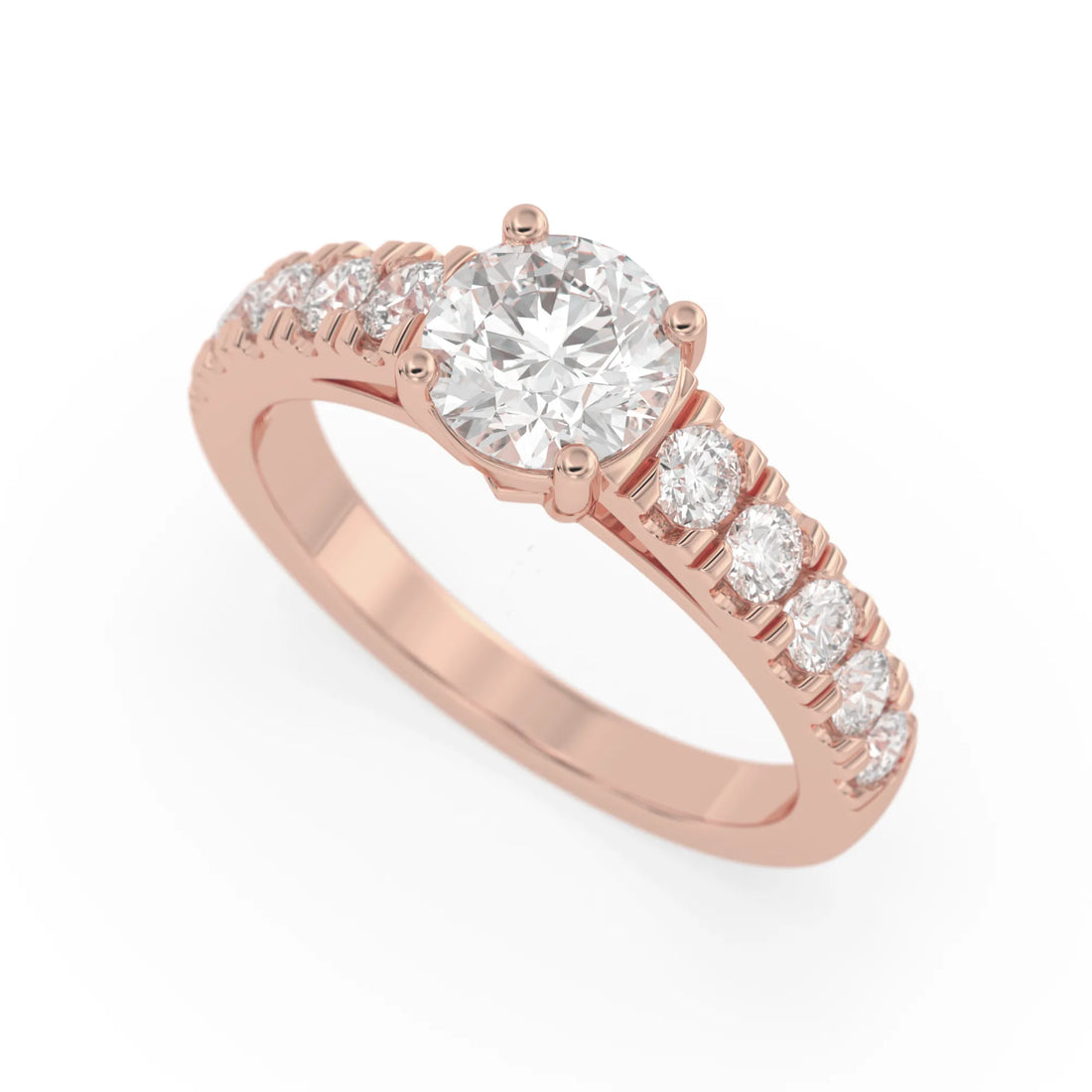 OctaPearl 1.5 ct Round Lab Grown Diamond Pave Engagement Ring