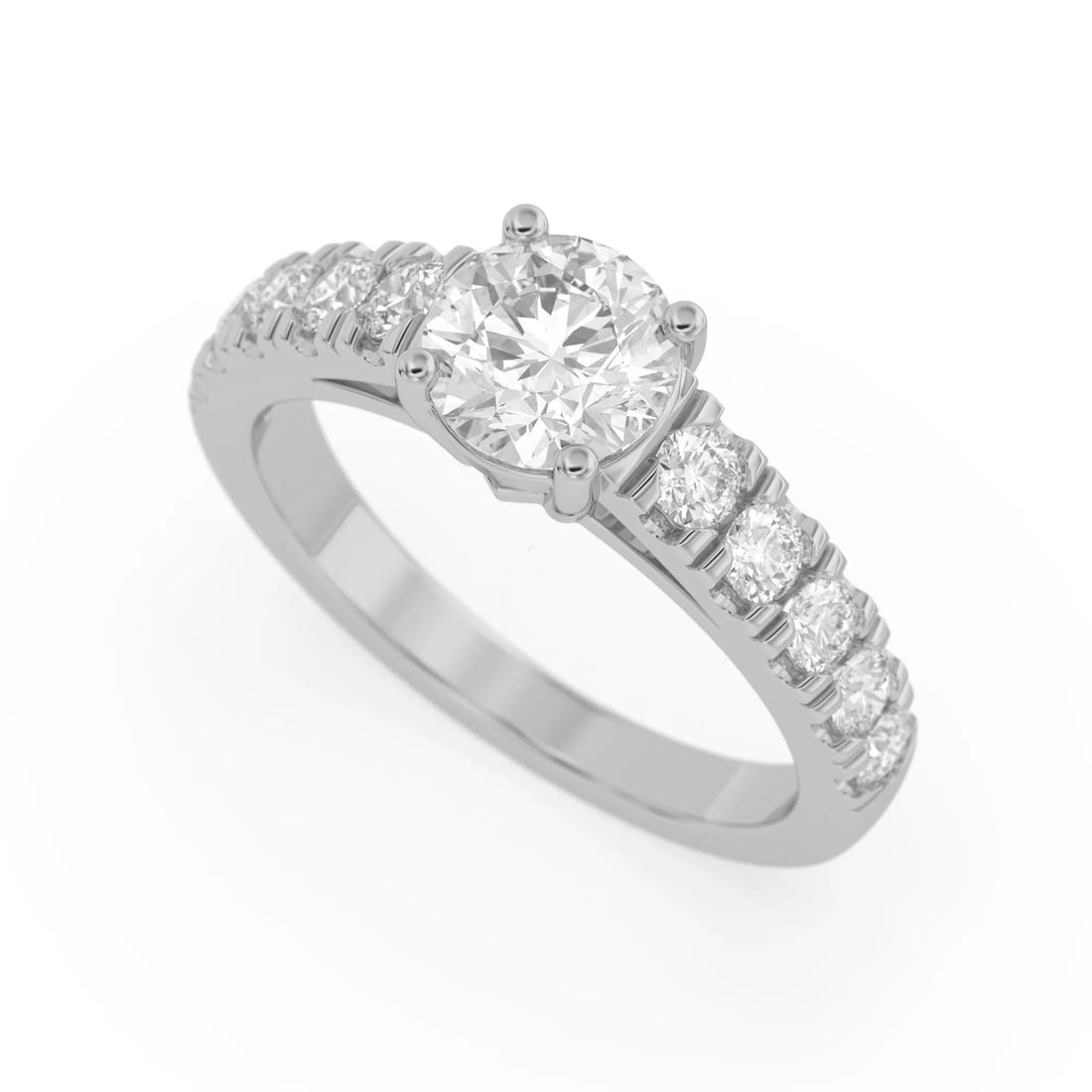OctaPearl 1.5 ct Round Lab Grown Diamond Pave Engagement Ring