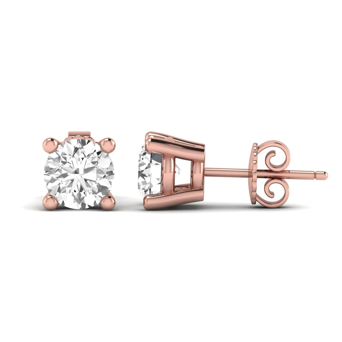 OctaPearl Round Four Prong Lab Grown Diamond Stud Earrings