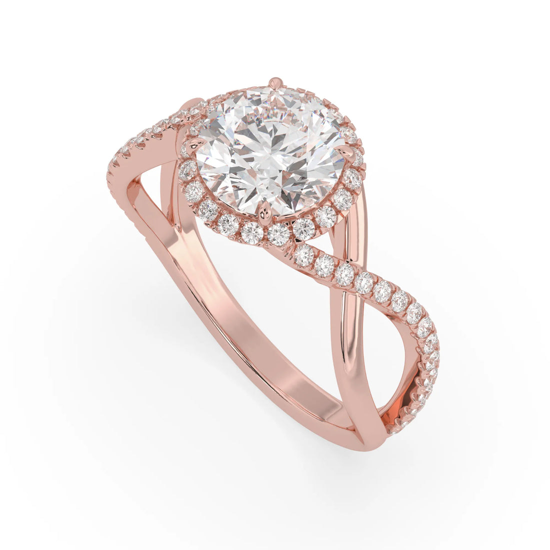 OctaPearl 2 ct Round Halo Lab Grown Diamond Split Shank Pave Engagement Ring
