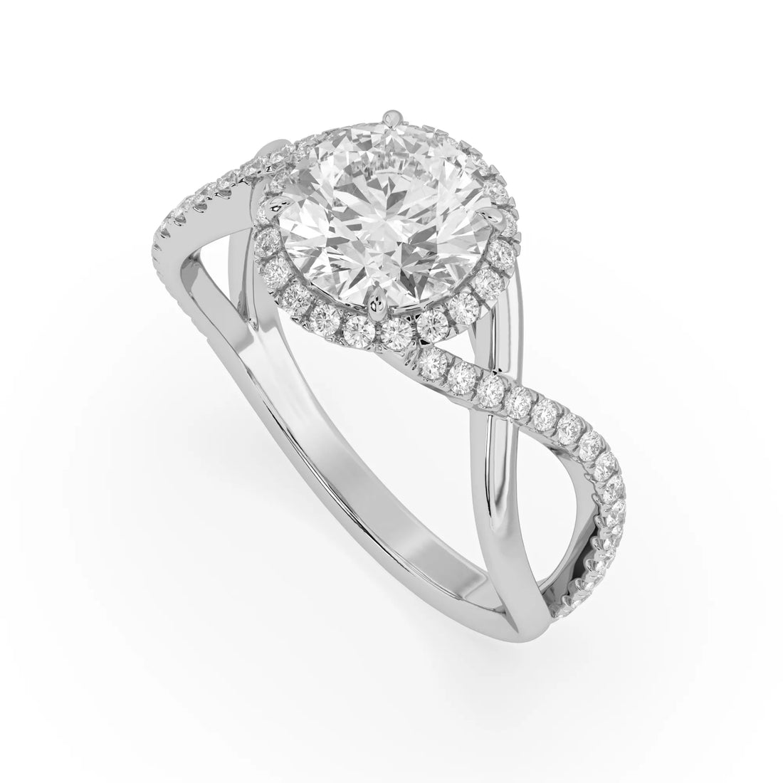 OctaPearl 2 ct Round Halo Lab Grown Diamond Split Shank Pave Engagement Ring