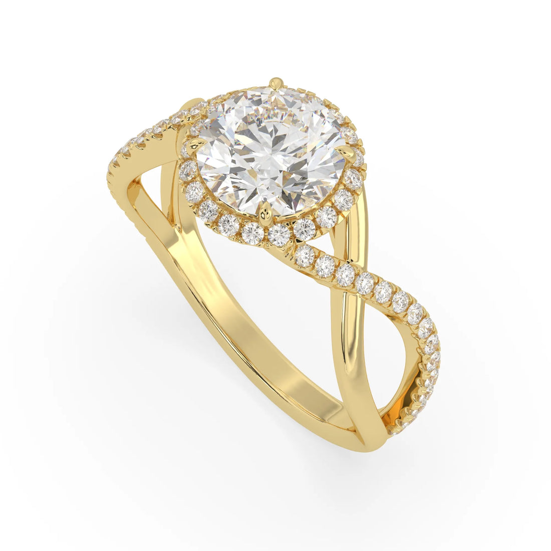 OctaPearl 2 ct Round Halo Lab Grown Diamond Split Shank Pave Engagement Ring