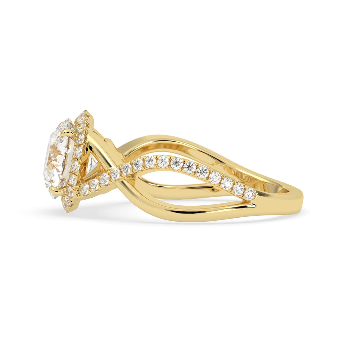 OctaPearl 2 ct Round Halo Lab Grown Diamond Split Shank Pave Engagement Ring