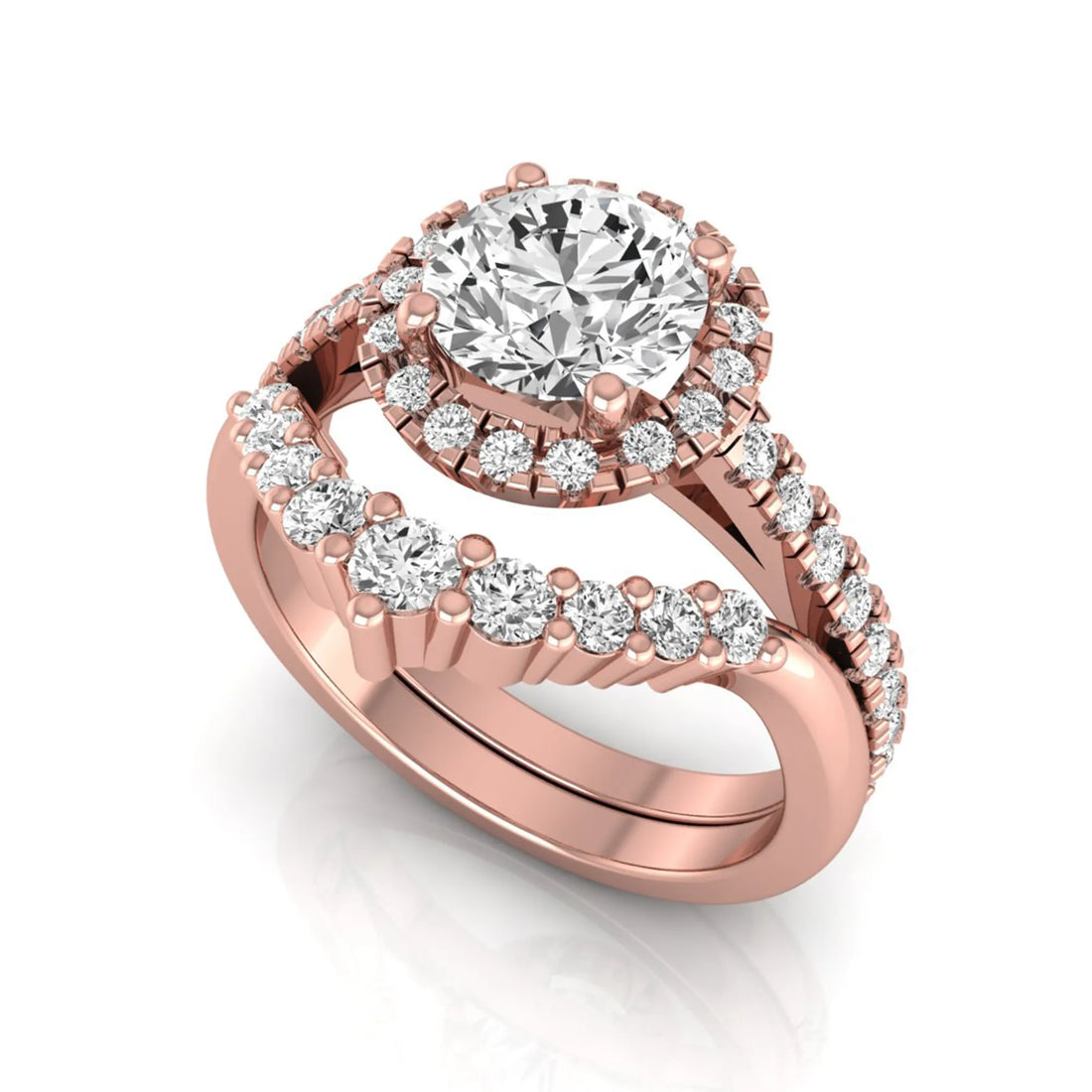 OctaPearl 1.5 ct Round Halo Lab Grown Diamond Bridal Ring Set