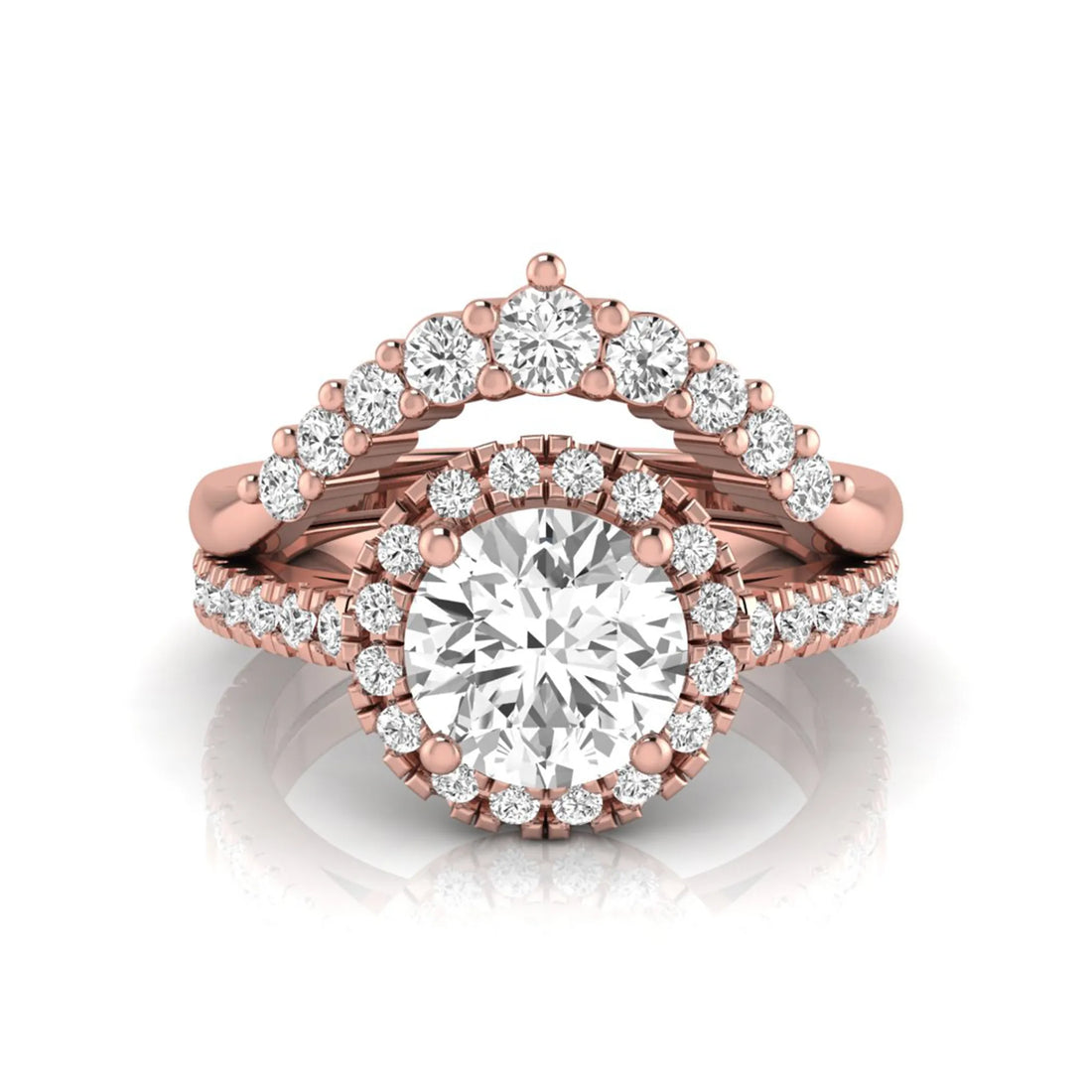 OctaPearl 1.5 ct Round Halo Lab Grown Diamond Bridal Ring Set