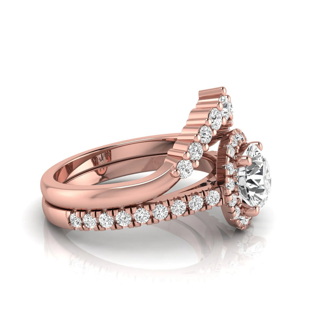 OctaPearl 1.5 ct Round Halo Lab Grown Diamond Bridal Ring Set