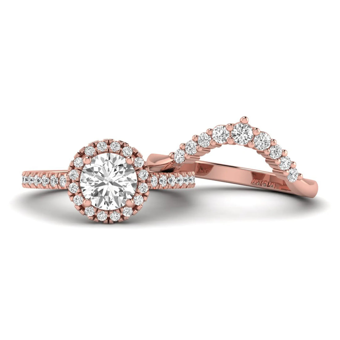 OctaPearl 1.5 ct Round Halo Lab Grown Diamond Bridal Ring Set