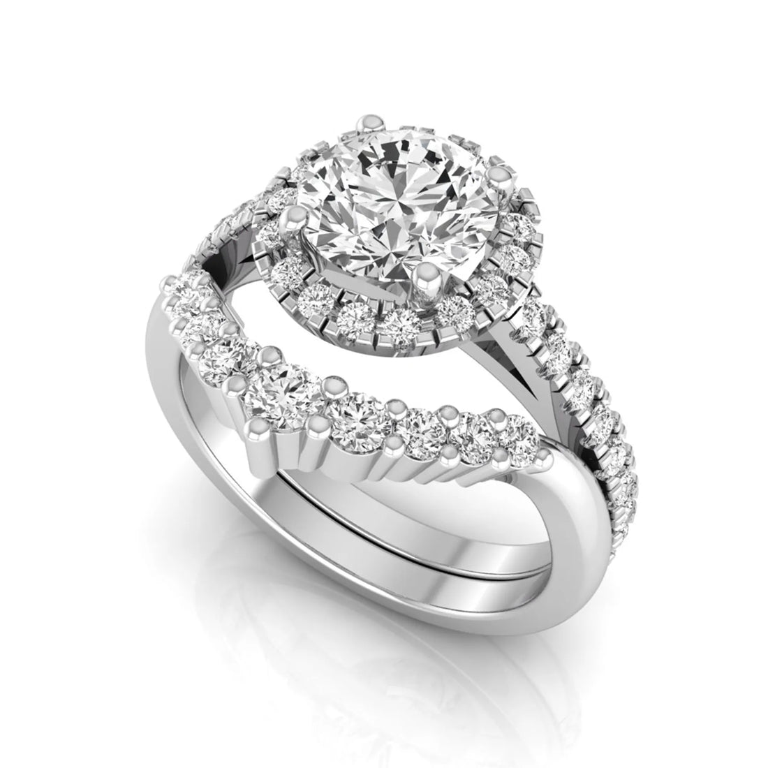 OctaPearl 1.5 ct Round Halo Lab Grown Diamond Bridal Ring Set