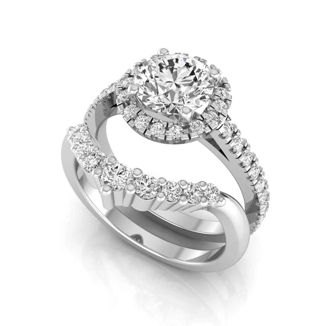 OctaPearl 1.5 ct Round Halo Lab Grown Diamond Bridal Ring Set