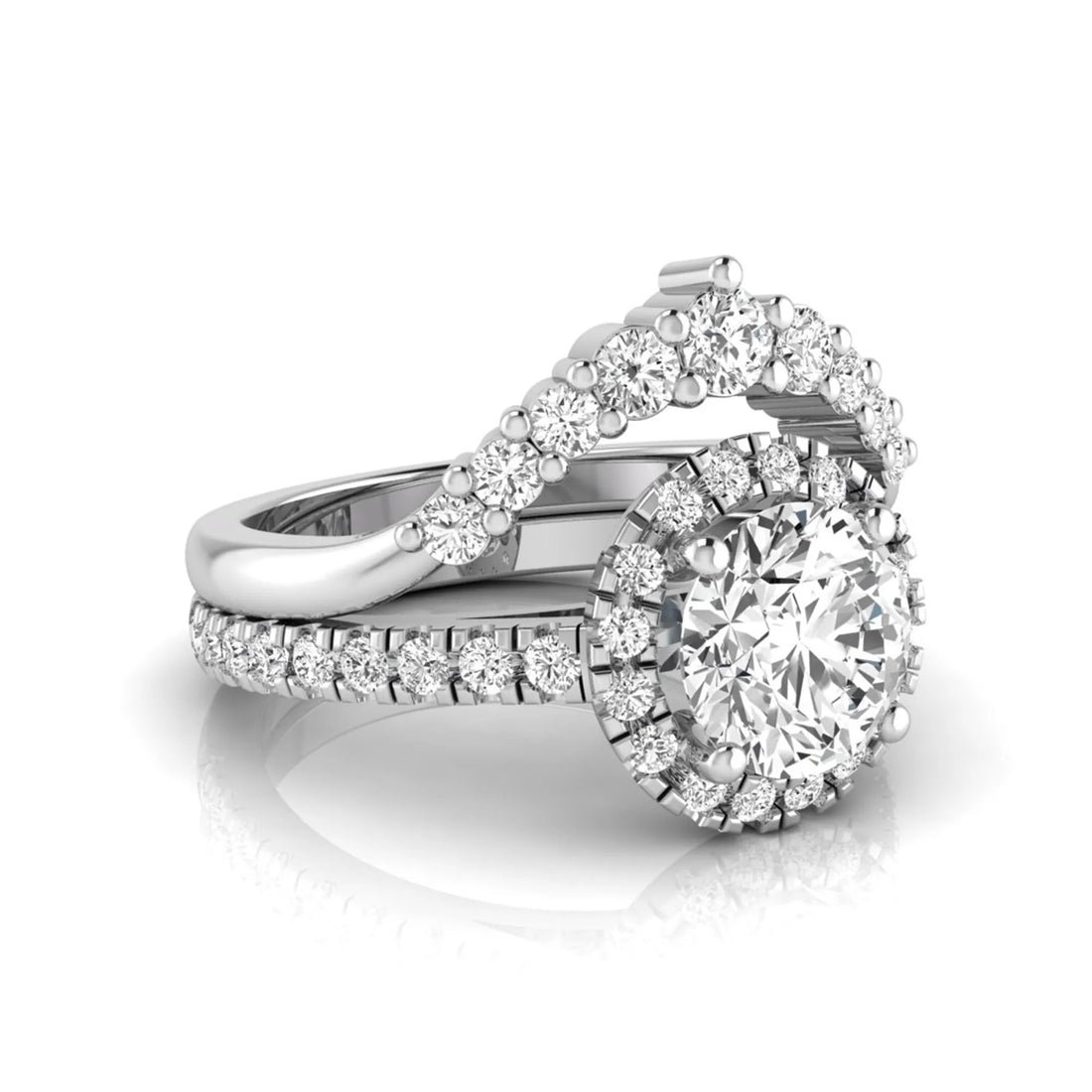 OctaPearl 1.5 ct Round Halo Lab Grown Diamond Bridal Ring Set