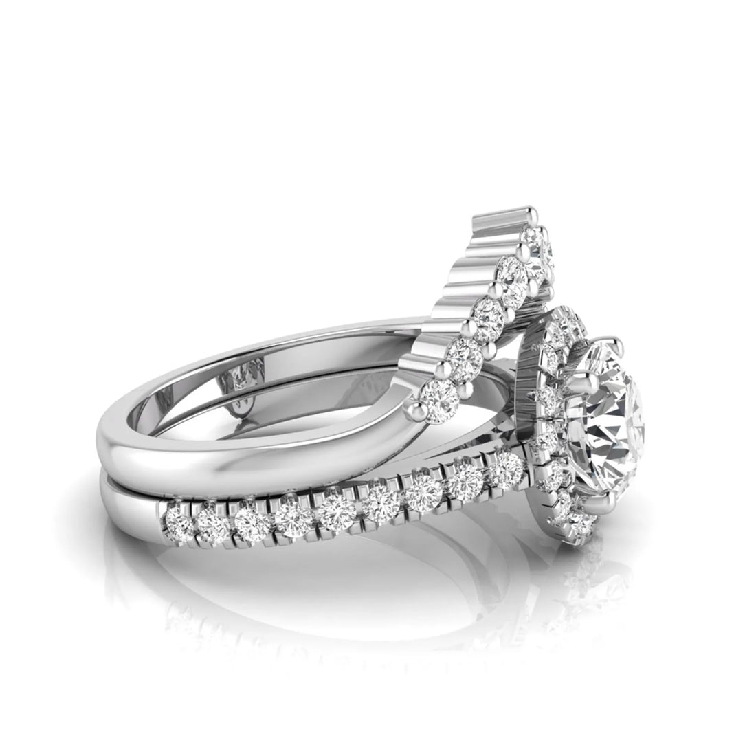 OctaPearl 1.5 ct Round Halo Lab Grown Diamond Bridal Ring Set