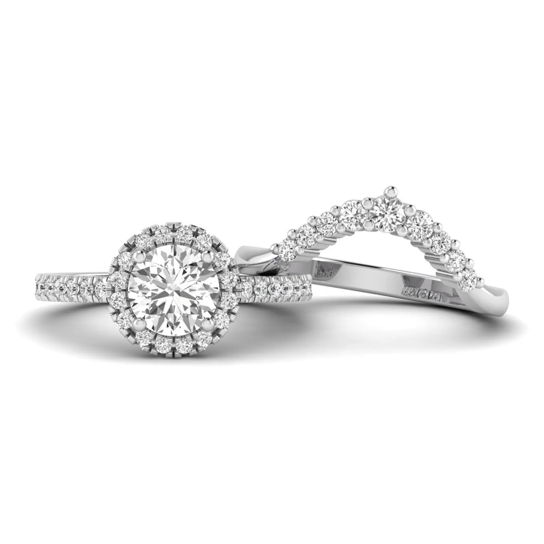 OctaPearl 1.5 ct Round Halo Lab Grown Diamond Bridal Ring Set