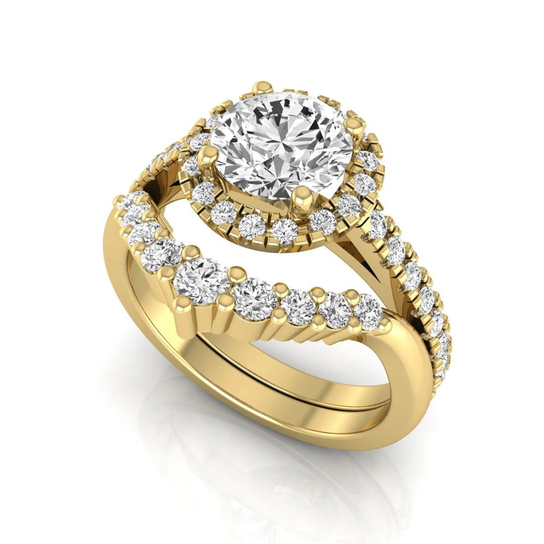 OctaPearl 1.5 ct Round Halo Lab Grown Diamond Bridal Ring Set