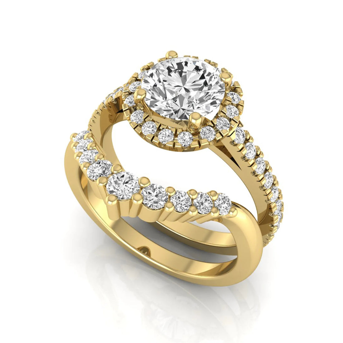 OctaPearl 1.5 ct Round Halo Lab Grown Diamond Bridal Ring Set
