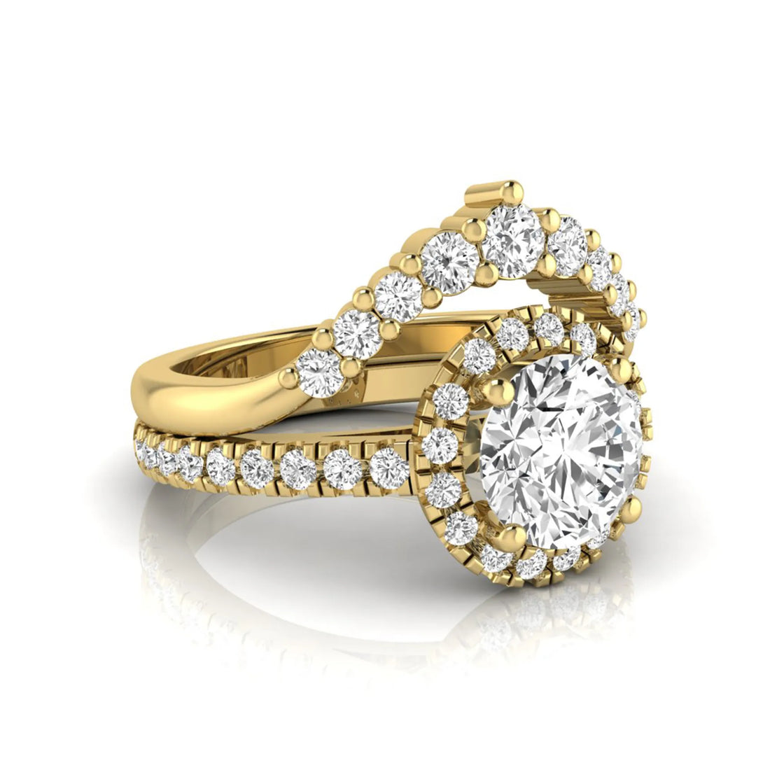 OctaPearl 1.5 ct Round Halo Lab Grown Diamond Bridal Ring Set