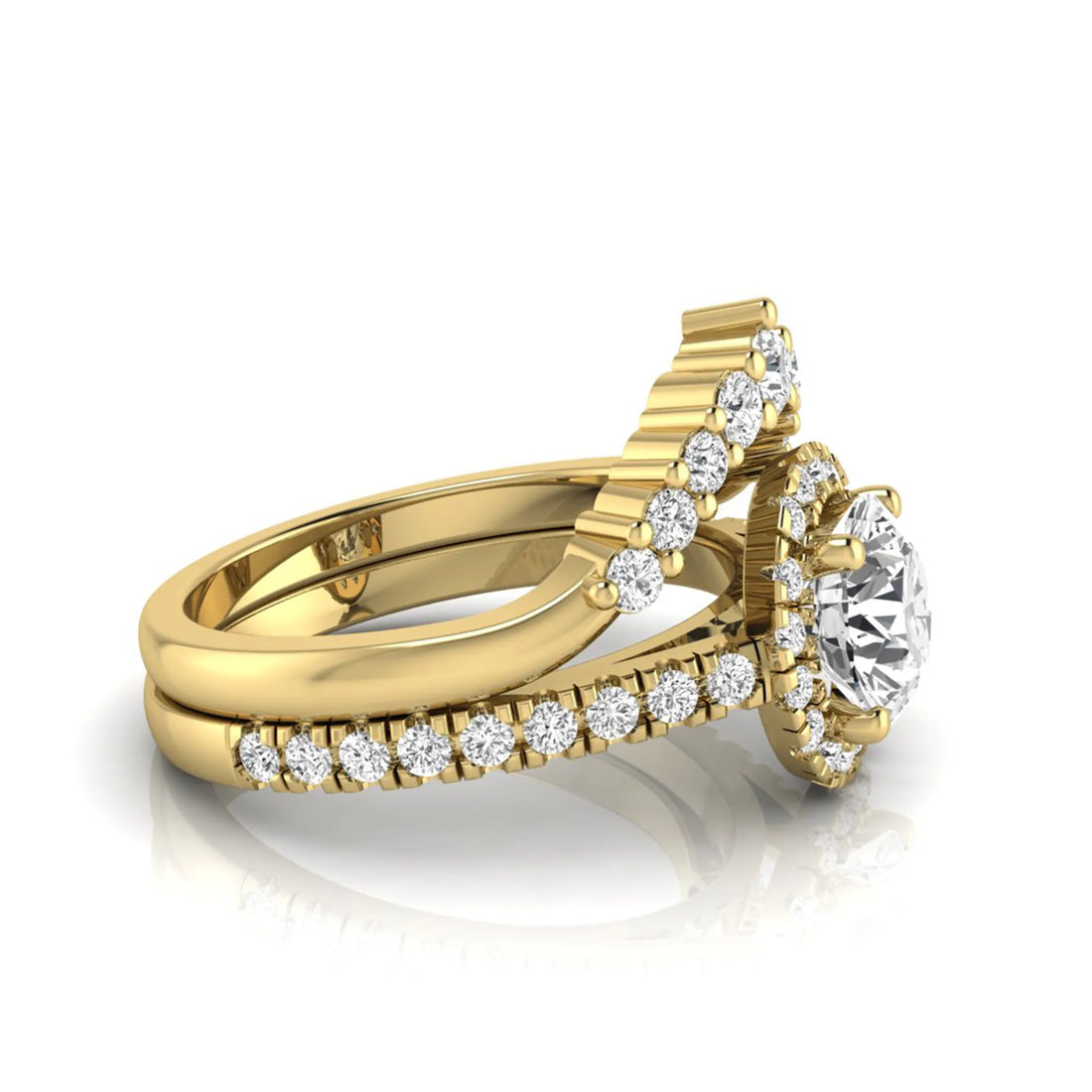 OctaPearl 1.5 ct Round Halo Lab Grown Diamond Bridal Ring Set
