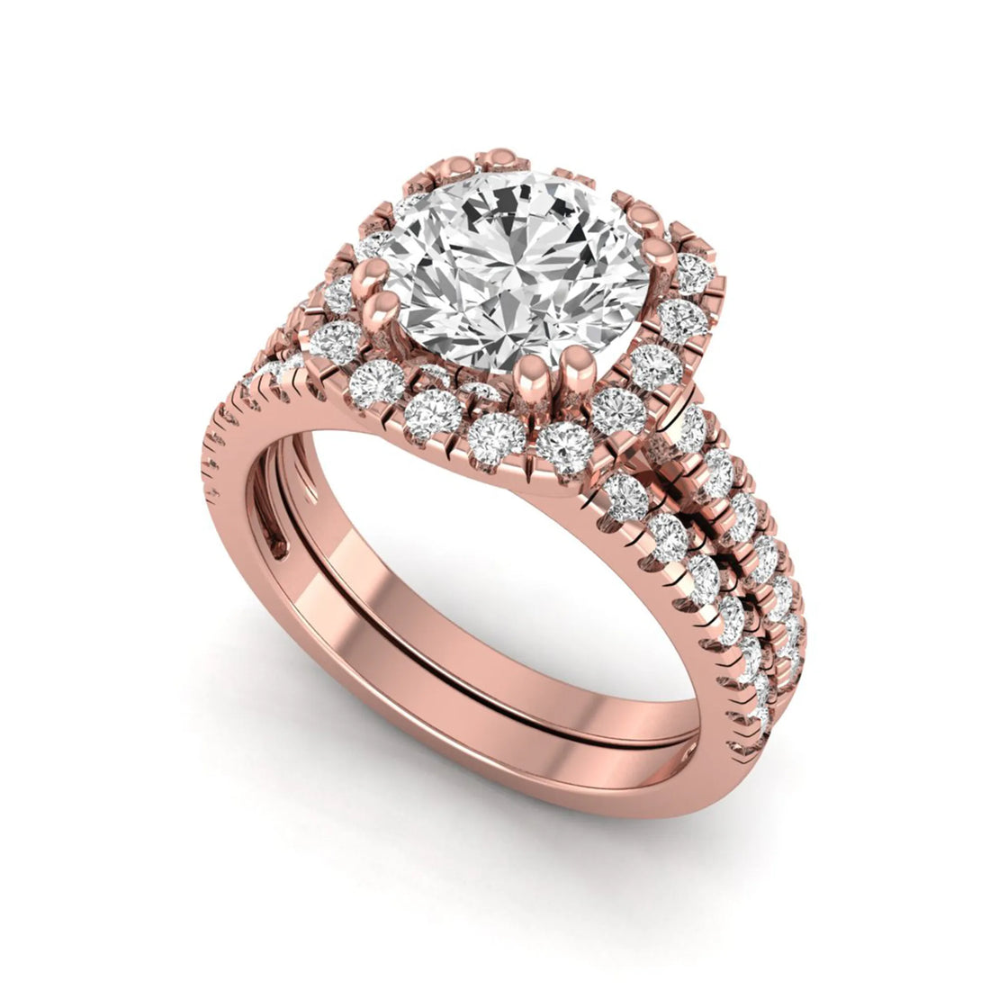 OctaPearl 2 ct Round Halo Lab Grown Diamond Bridal Ring Set