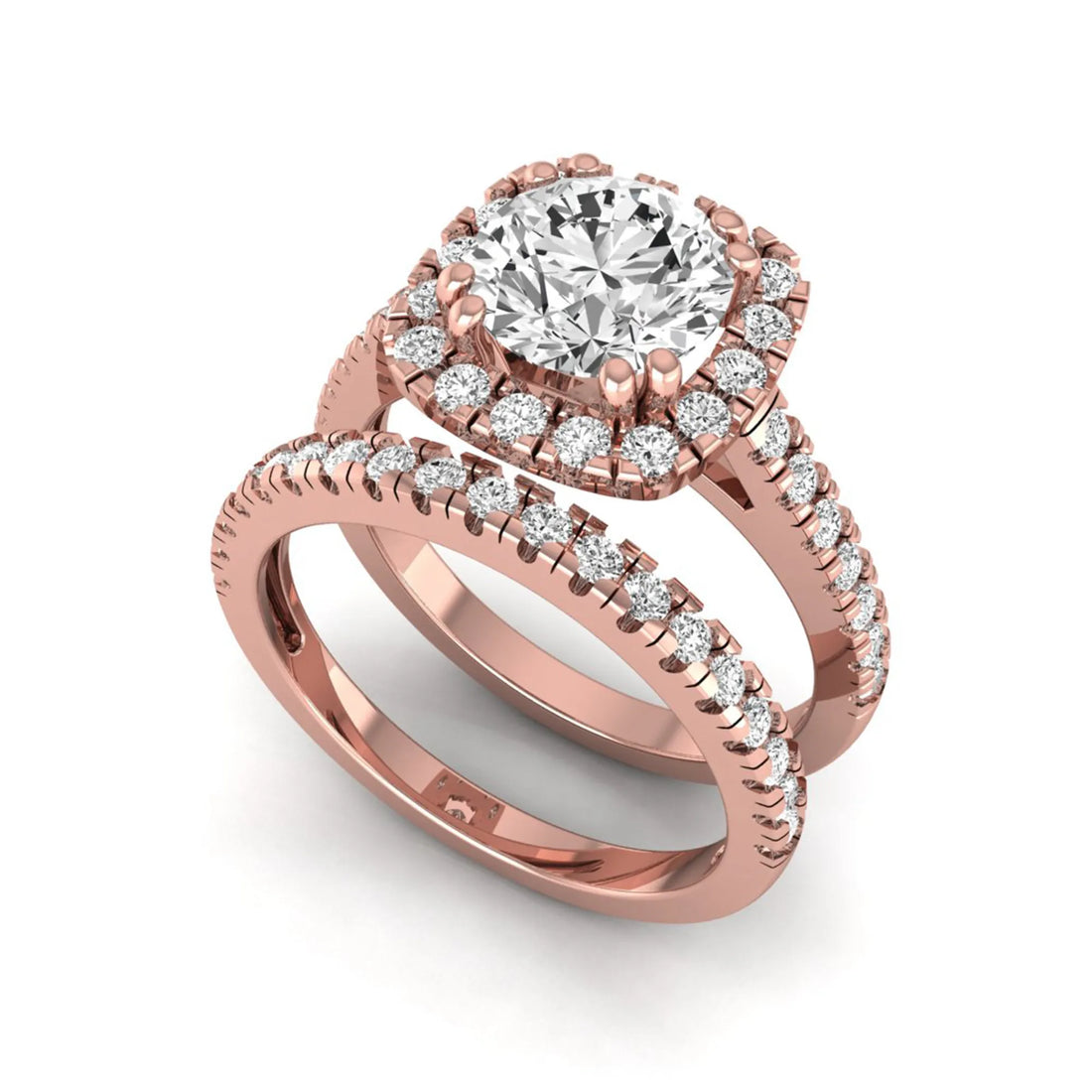 OctaPearl 2 ct Round Halo Lab Grown Diamond Bridal Ring Set