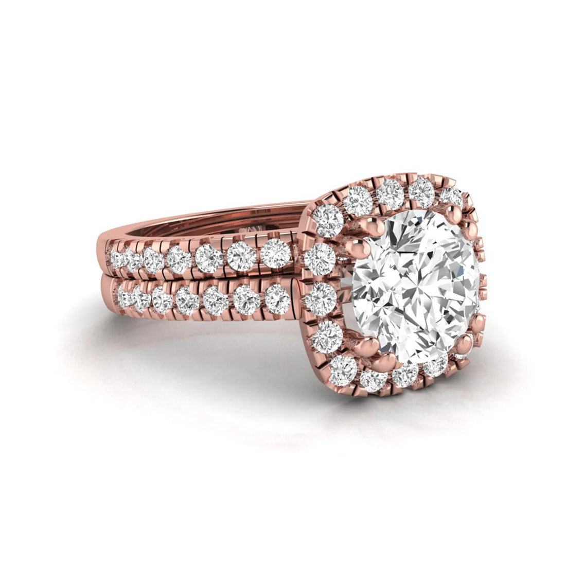 OctaPearl 2 ct Round Halo Lab Grown Diamond Bridal Ring Set