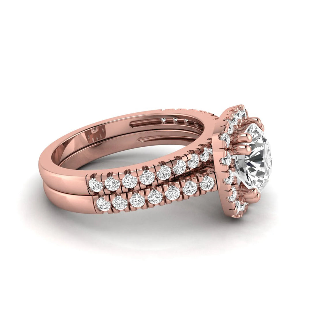 OctaPearl 2 ct Round Halo Lab Grown Diamond Bridal Ring Set