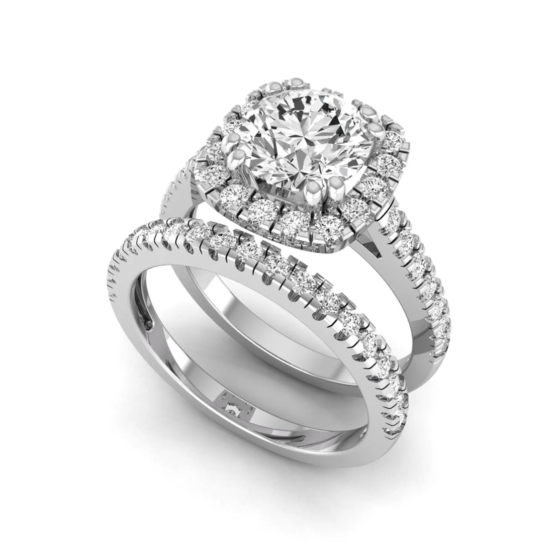 OctaPearl 2 ct Round Halo Lab Grown Diamond Bridal Ring Set