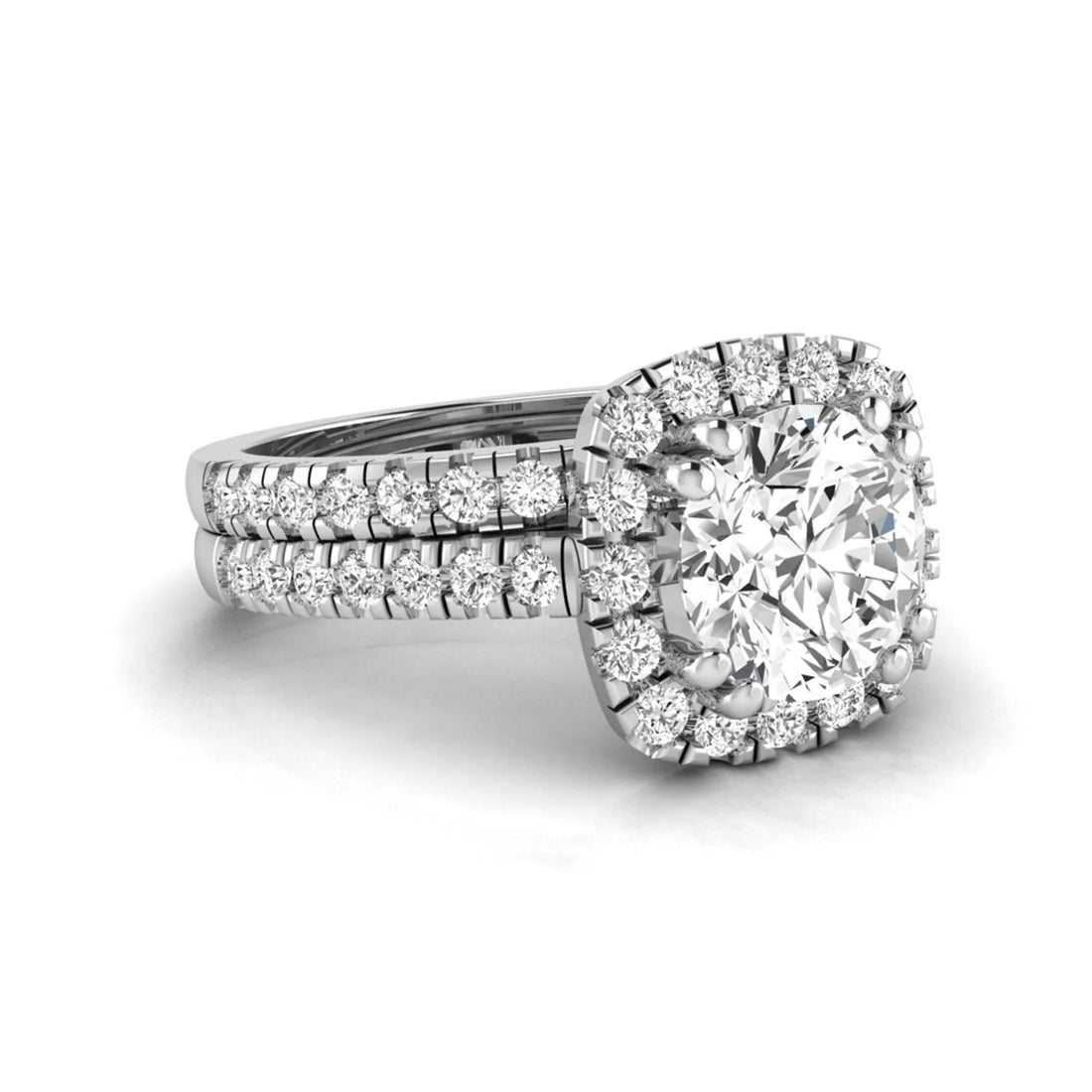 OctaPearl 2 ct Round Halo Lab Grown Diamond Bridal Ring Set