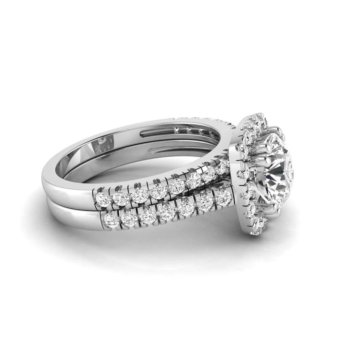 OctaPearl 2 ct Round Halo Lab Grown Diamond Bridal Ring Set