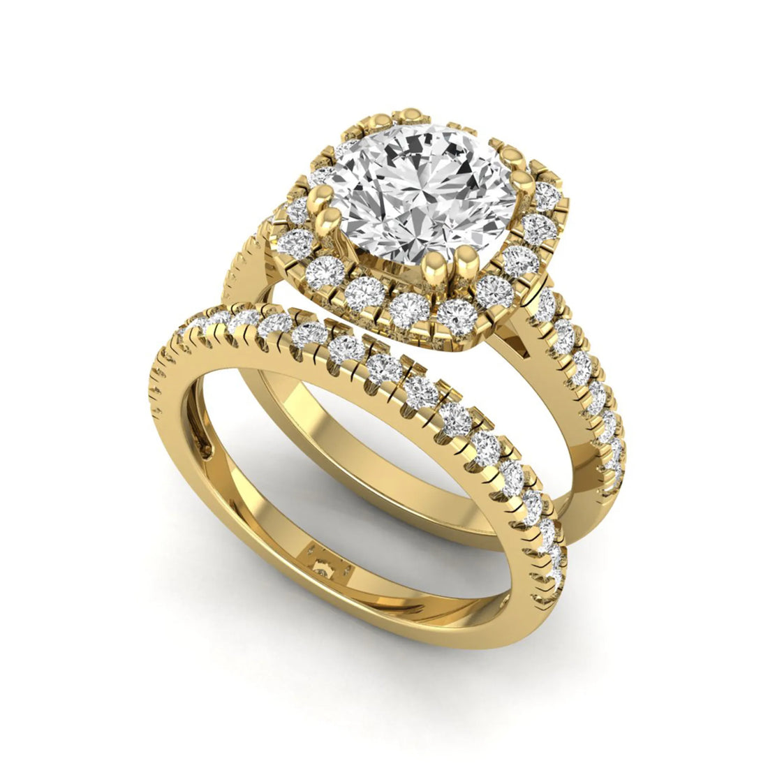 OctaPearl 2 ct Round Halo Lab Grown Diamond Bridal Ring Set