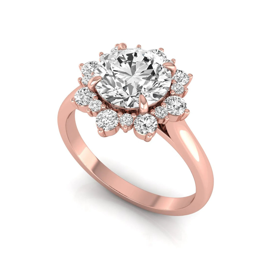 OctaPearl 2.5 ct Round Halo Lab Grown Diamond Floral Engagement Ring