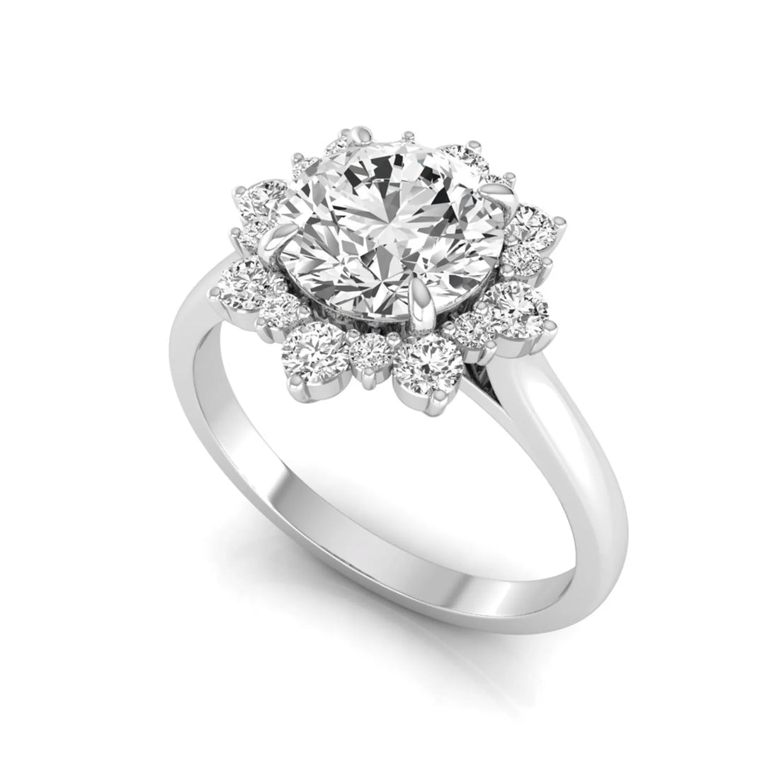 OctaPearl 2.5 ct Round Halo Lab Grown Diamond Floral Engagement Ring