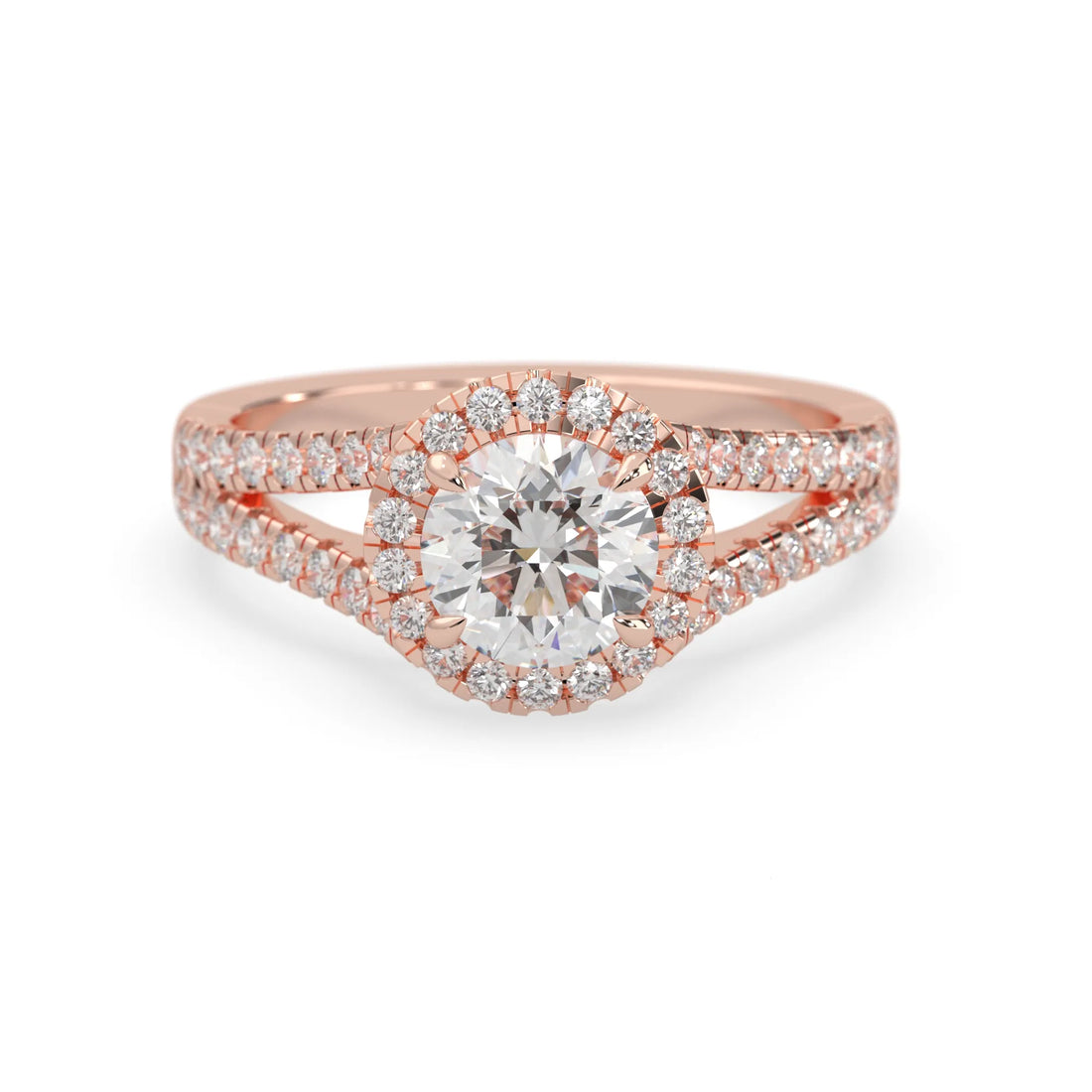 OctaPearl 1.5 ct Round Halo Lab Grown Diamond Split Shank Pave Engagement Ring