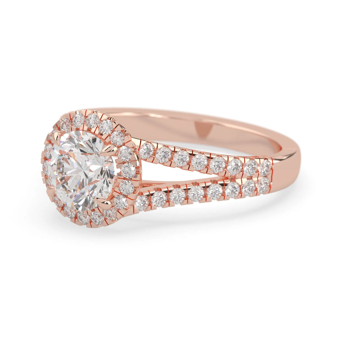 OctaPearl 1.5 ct Round Halo Lab Grown Diamond Split Shank Pave Engagement Ring