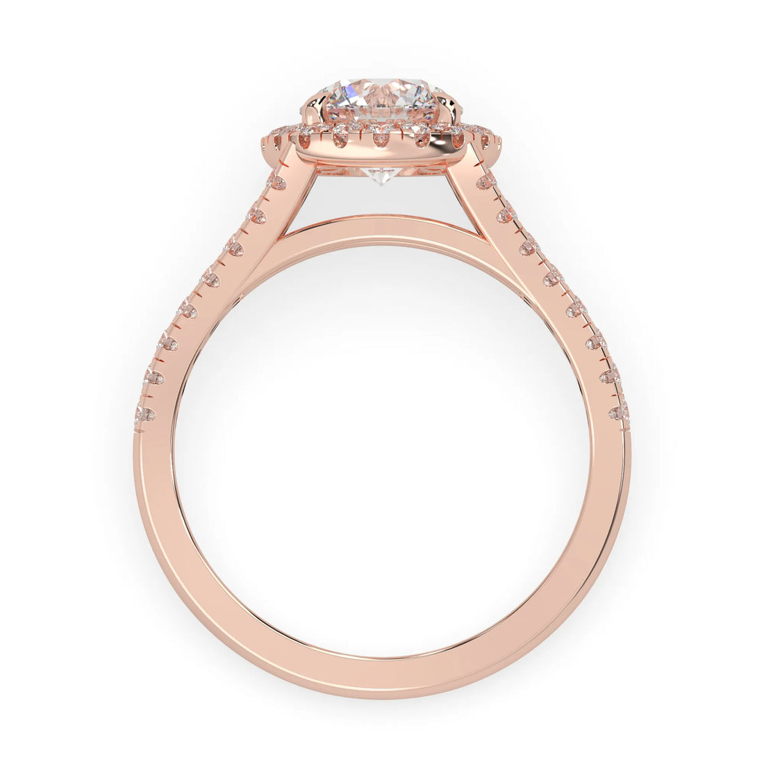 OctaPearl 1.5 ct Round Halo Lab Grown Diamond Split Shank Pave Engagement Ring