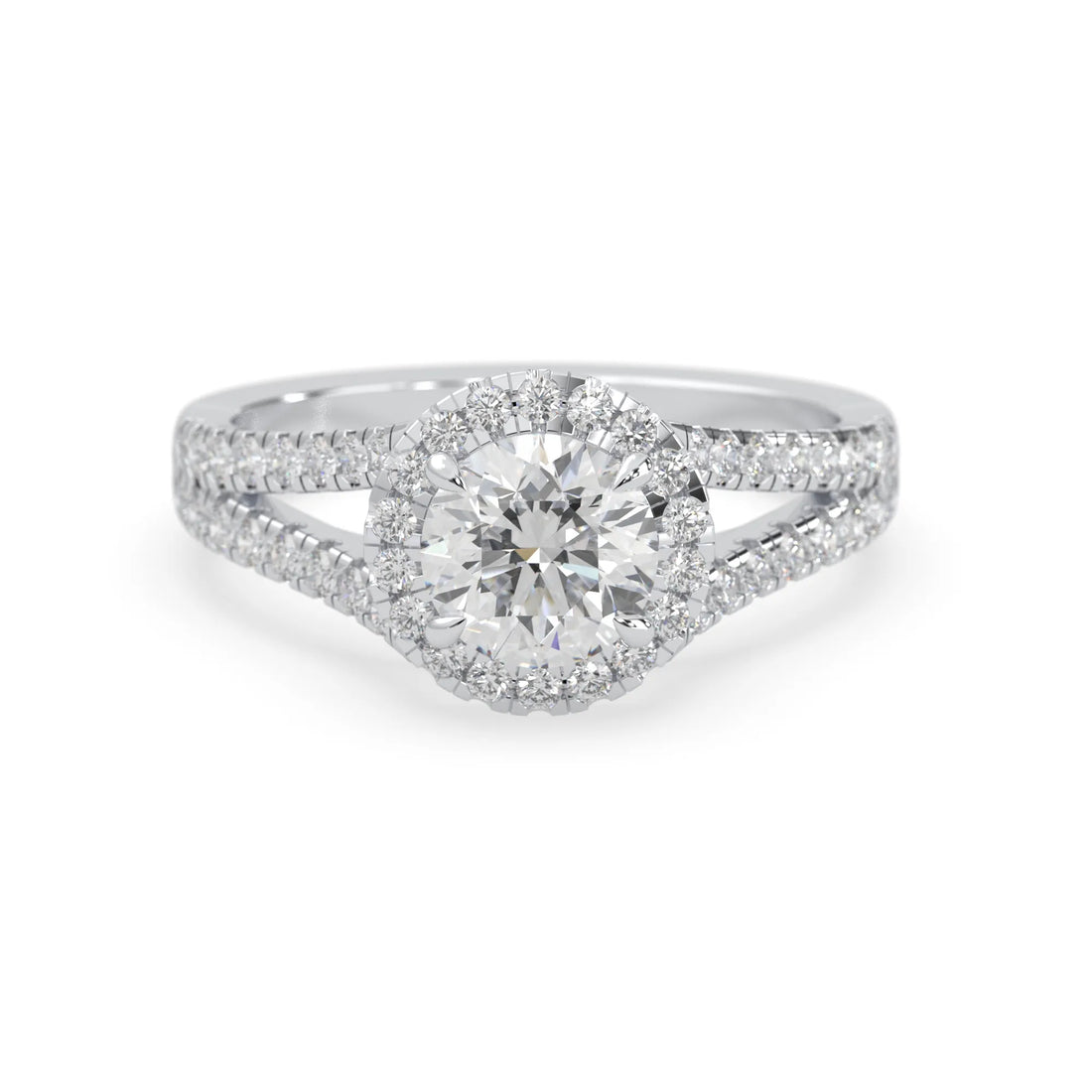 OctaPearl 1.5 ct Round Halo Lab Grown Diamond Split Shank Pave Engagement Ring