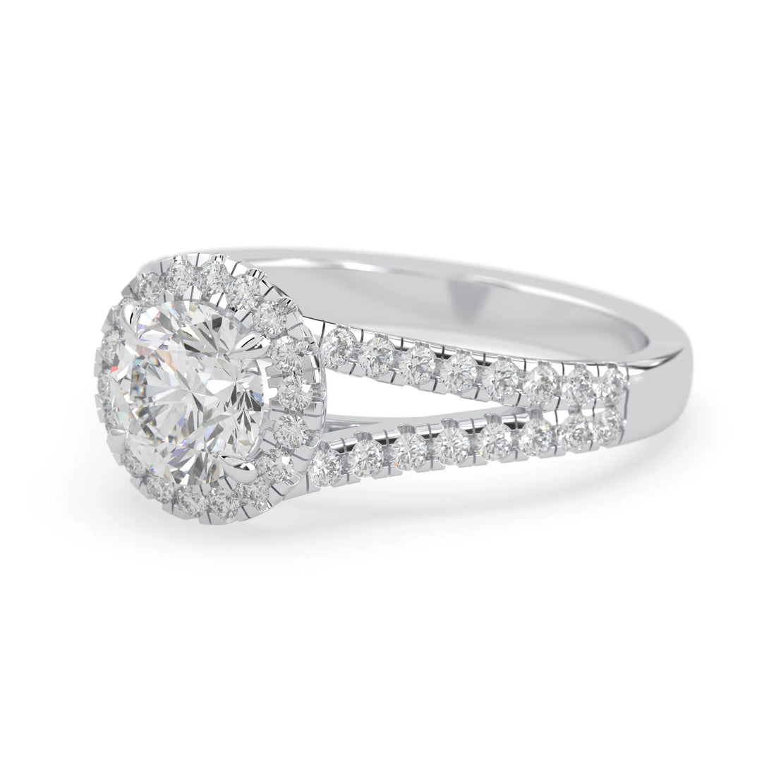 OctaPearl 1.5 ct Round Halo Lab Grown Diamond Split Shank Pave Engagement Ring