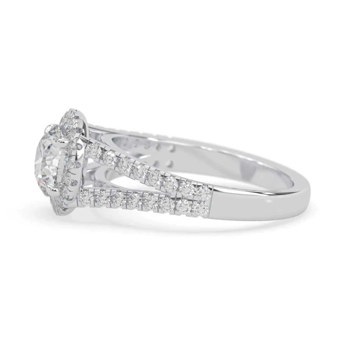 OctaPearl 1.5 ct Round Halo Lab Grown Diamond Split Shank Pave Engagement Ring