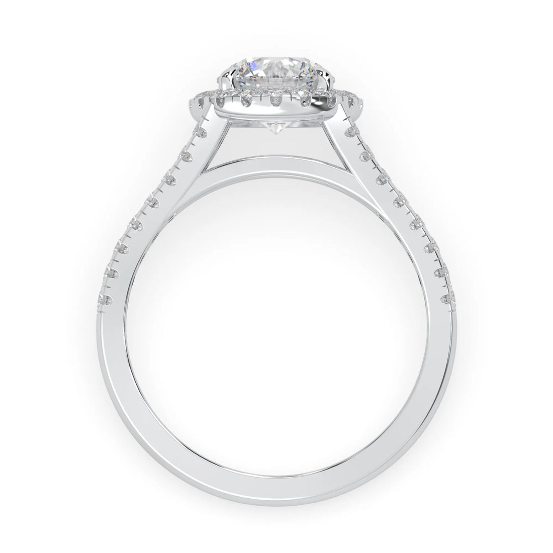 OctaPearl 1.5 ct Round Halo Lab Grown Diamond Split Shank Pave Engagement Ring
