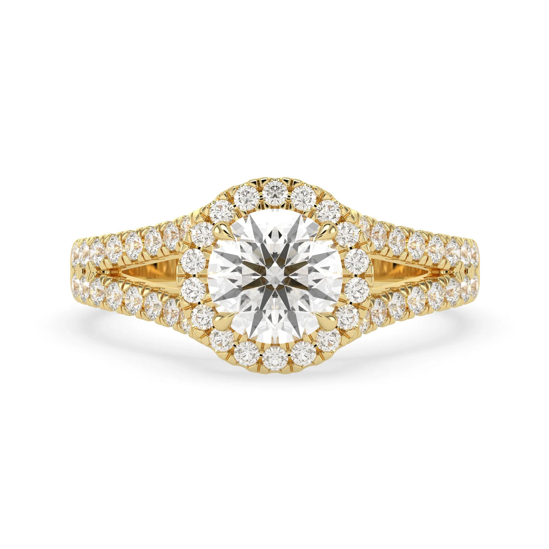 OctaPearl 1.5 ct Round Halo Lab Grown Diamond Split Shank Pave Engagement Ring