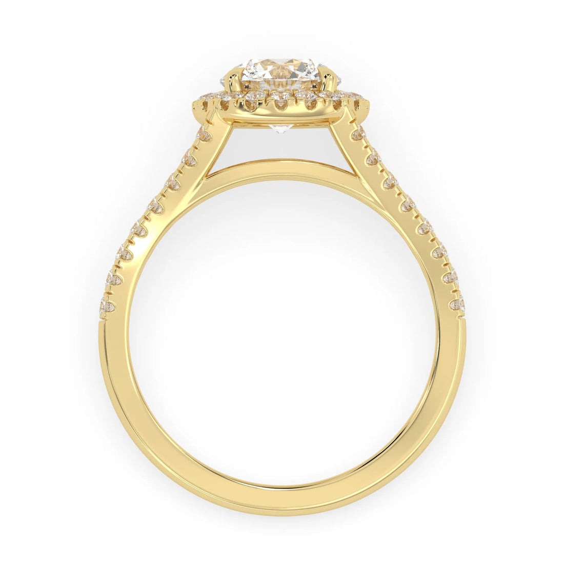 OctaPearl 1.5 ct Round Halo Lab Grown Diamond Split Shank Pave Engagement Ring