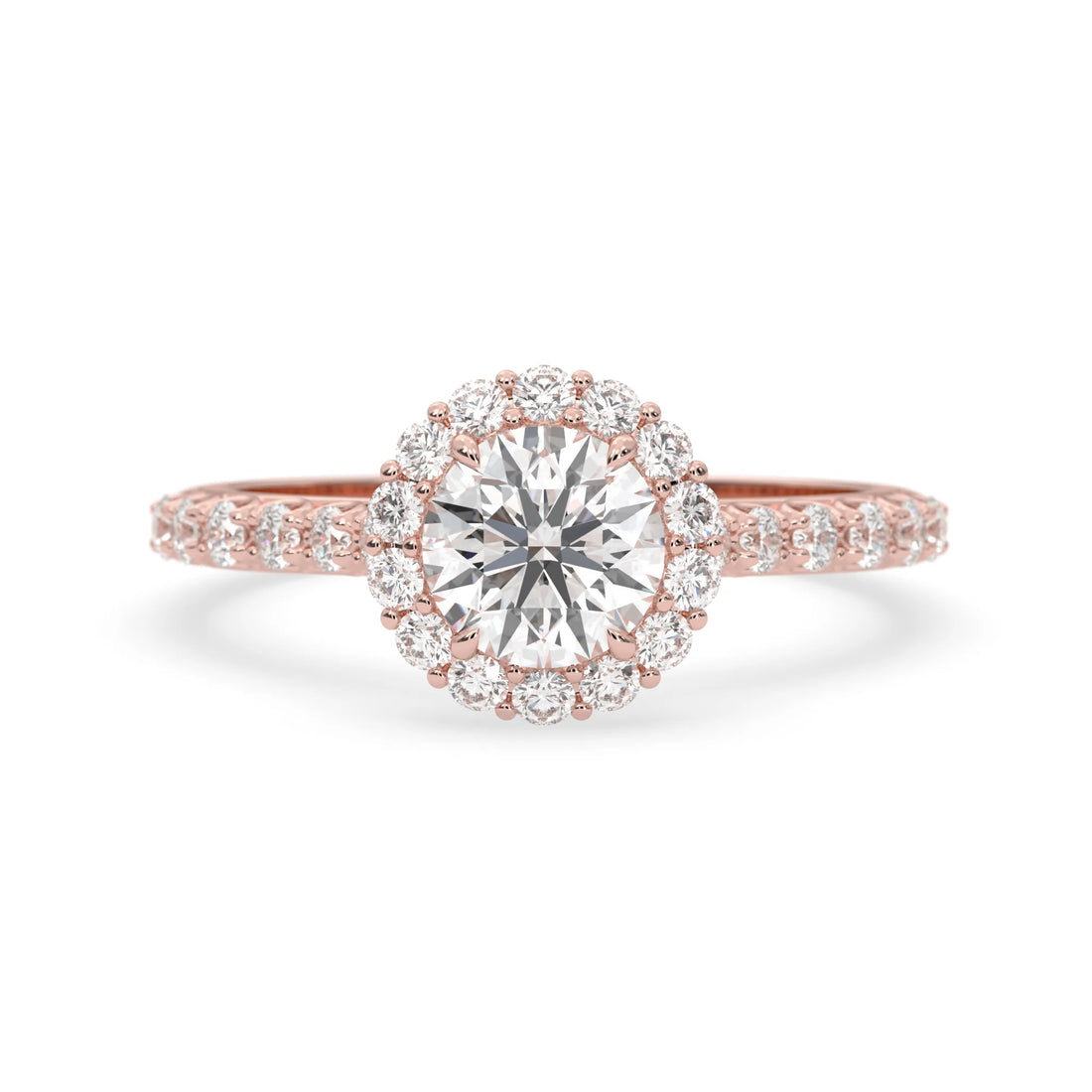 OctaPearl 1 ct Round Halo Lab Grown Diamond Pave Engagement Ring