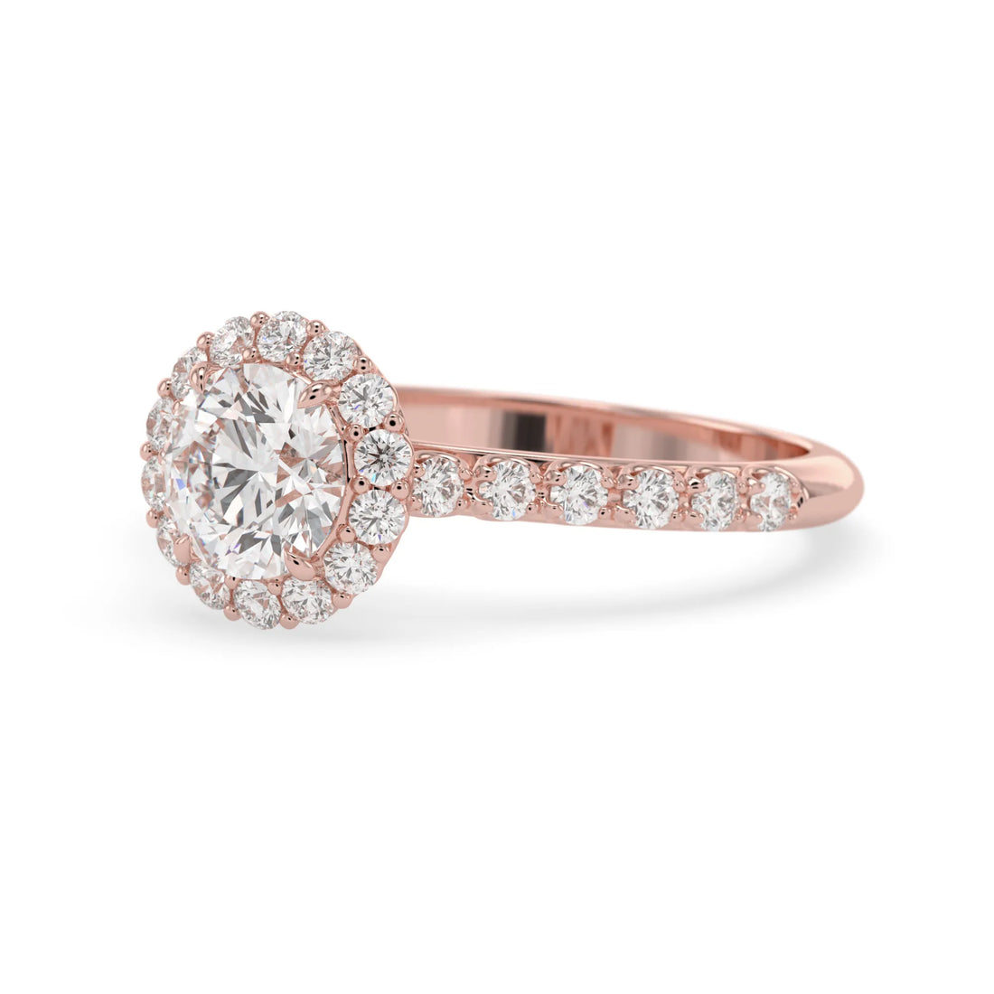 OctaPearl 1 ct Round Halo Lab Grown Diamond Pave Engagement Ring