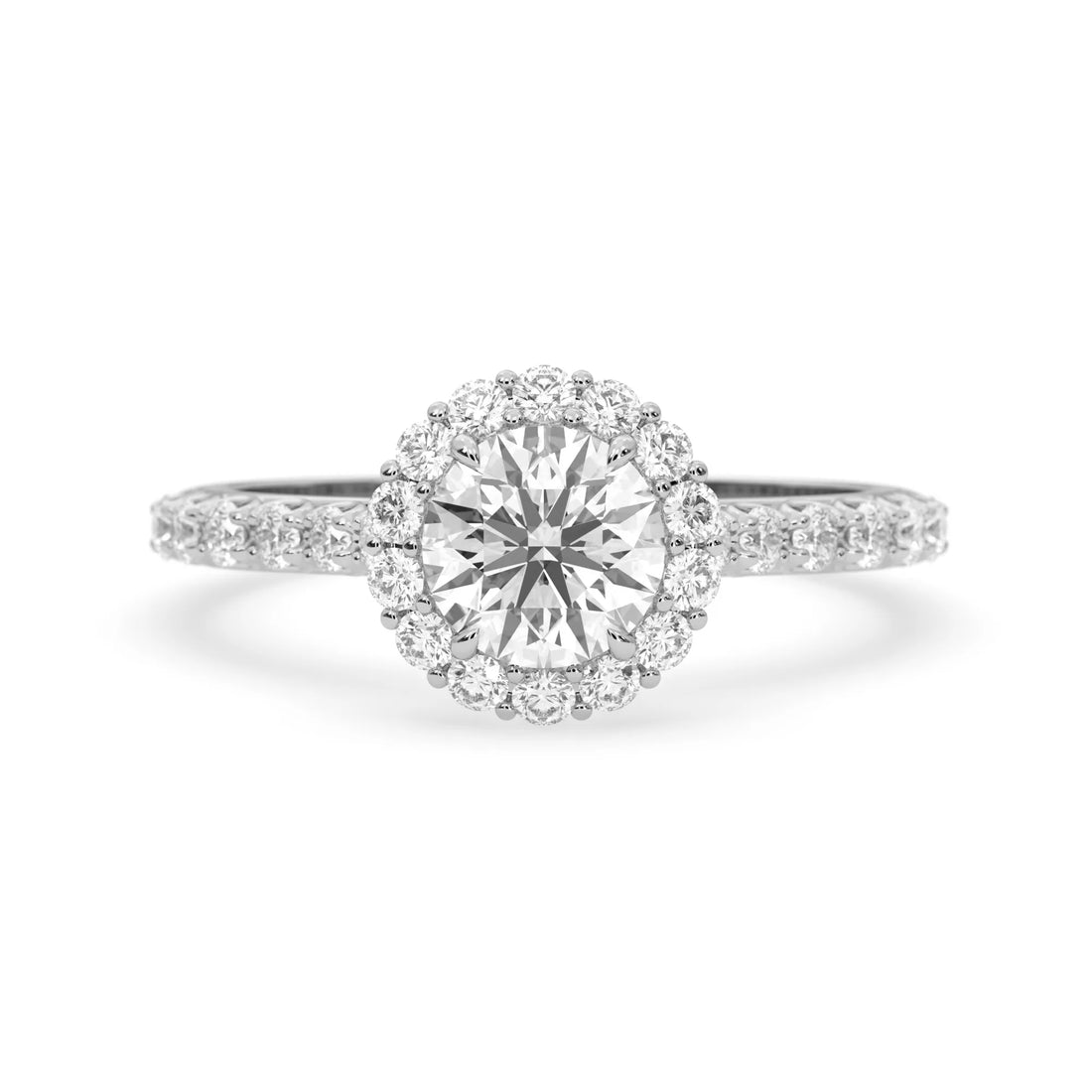OctaPearl 1 ct Round Halo Lab Grown Diamond Pave Engagement Ring