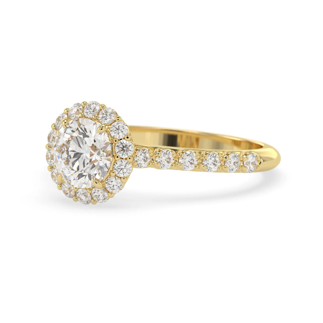 OctaPearl 1 ct Round Halo Lab Grown Diamond Pave Engagement Ring