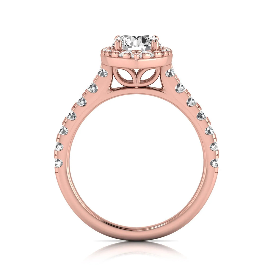OctaPearl 1 ct Round Halo Side Stone Lab Grown Diamond Engagement Ring