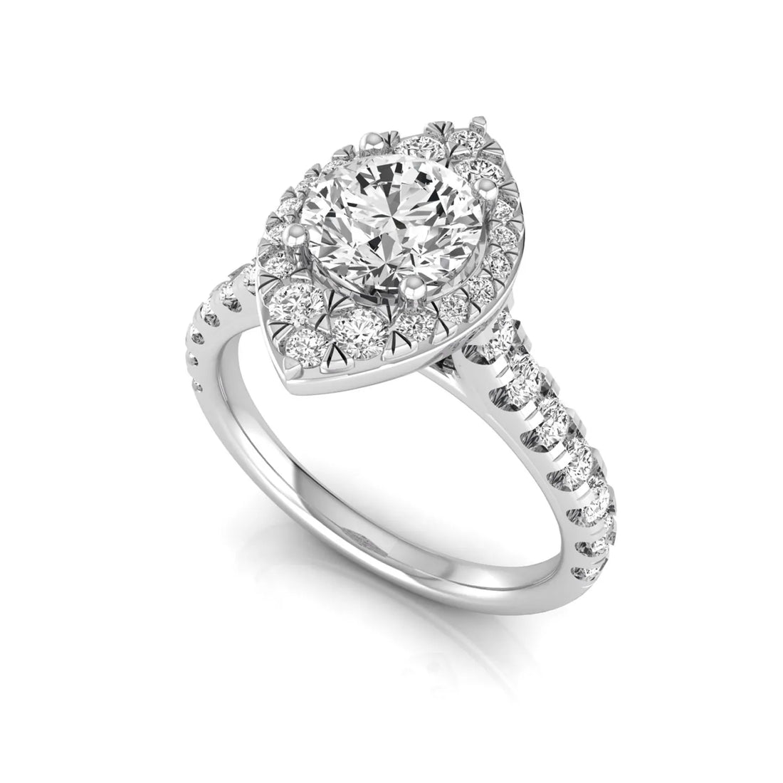 OctaPearl 1 ct Round Halo Side Stone Lab Grown Diamond Engagement Ring