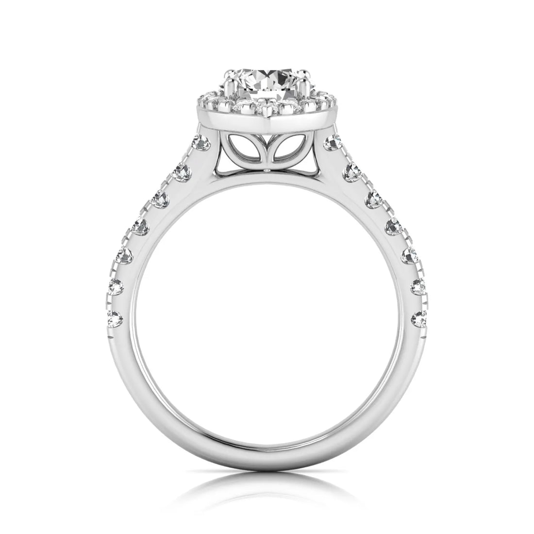 OctaPearl 1 ct Round Halo Side Stone Lab Grown Diamond Engagement Ring