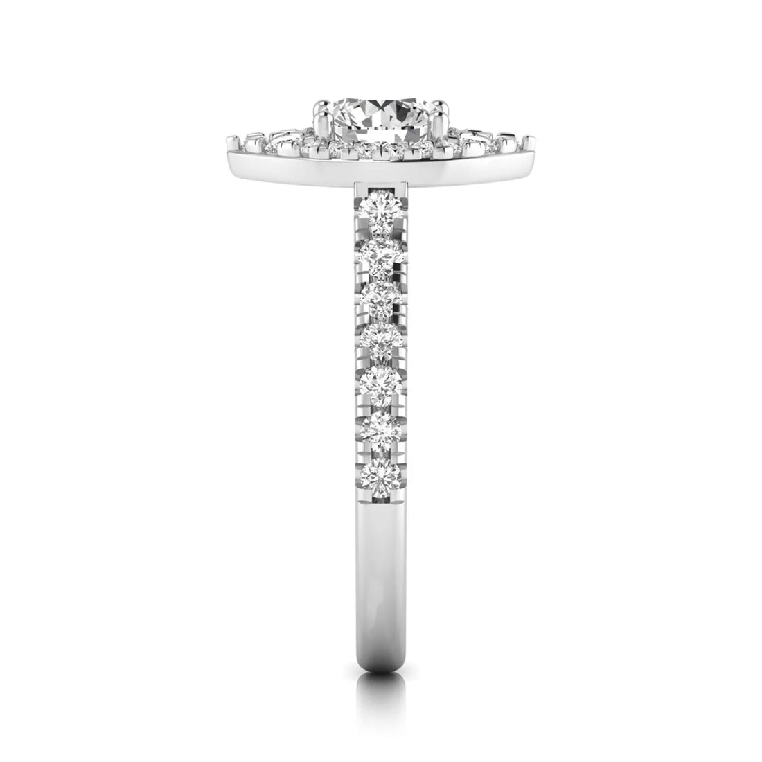 OctaPearl 1 ct Round Halo Side Stone Lab Grown Diamond Engagement Ring