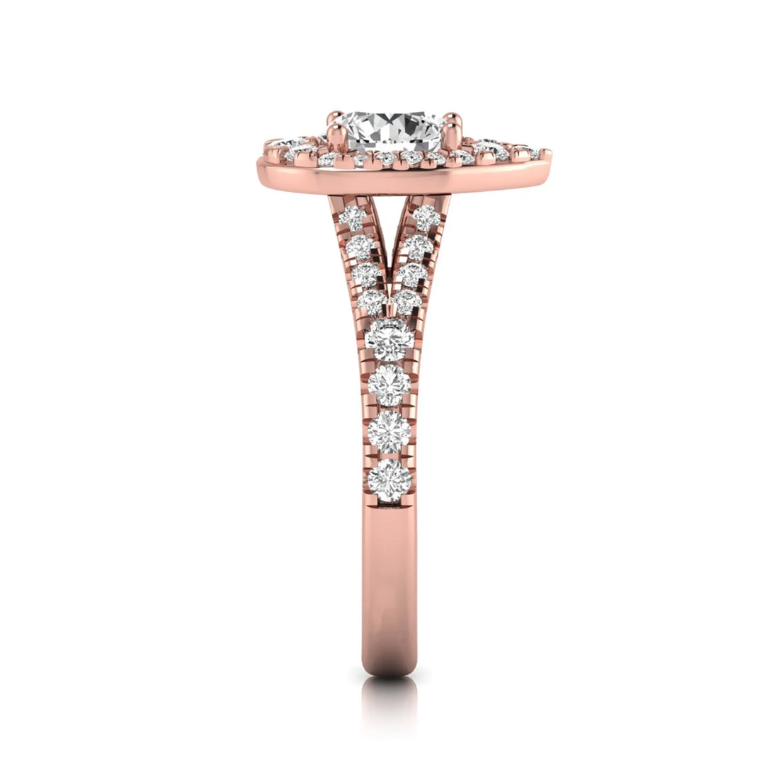 OctaPearl 1 ct Round Halo Split Shank Lab Grown Diamond Engagement Ring