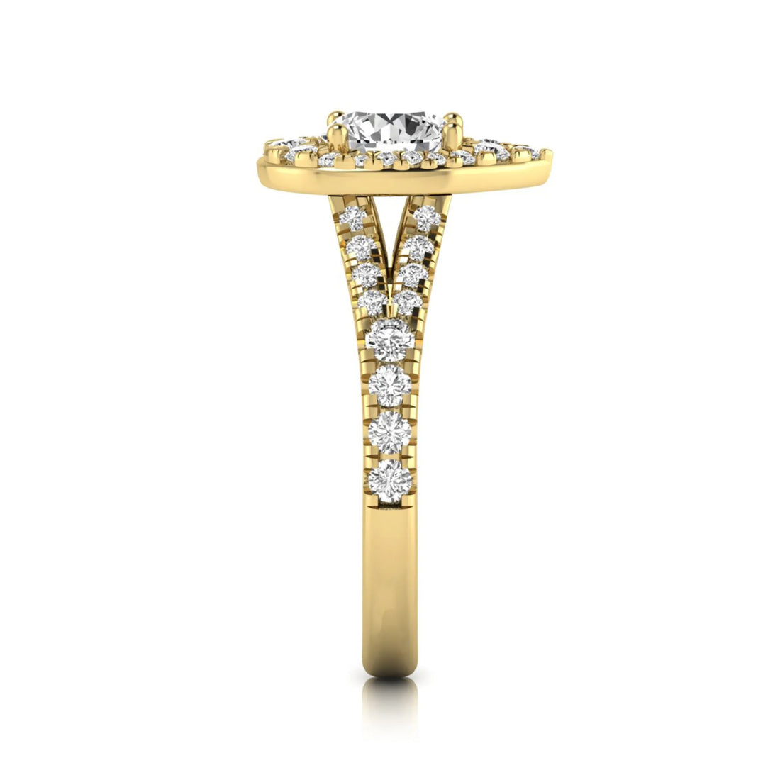 OctaPearl 1 ct Round Halo Split Shank Lab Grown Diamond Engagement Ring