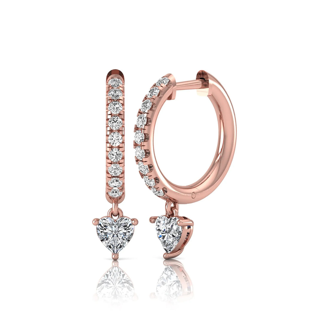 OctaPearl Round & Heart Drop Lab Grown Diamond Huggie Hoop Earrings